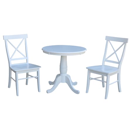 International Concepts Round 30 in Round Top Pedestal Table, with 2 C08-613 Chairs, White, 30 in W, 30 in L, 29.1 in H K08-30RT-C613P